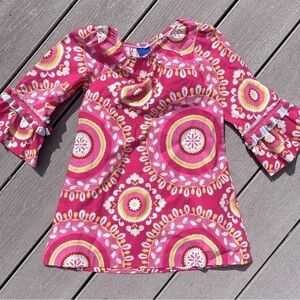 J. Bailey pink paisley pom trim long sleeve cotton dress sz 5